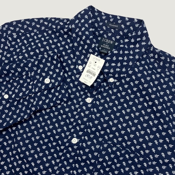 J.Crew Other - NEW J. Crew Mens L Button Front Shirt Navy White Leaf Print Flex Washed BT132